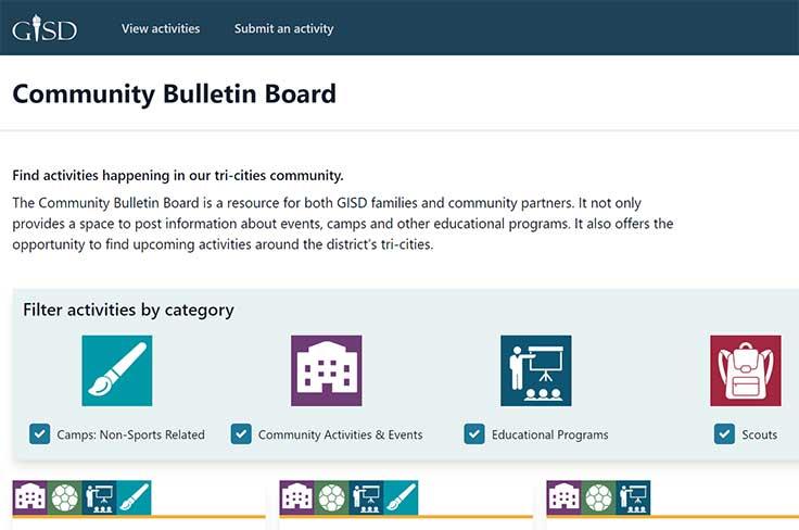 Screenshot of the Community Bulletin Board